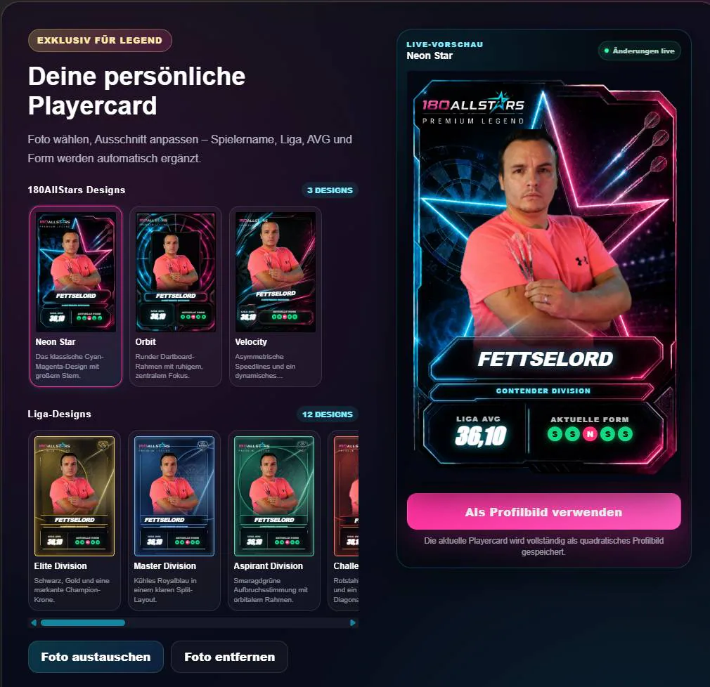 Neu für Premium Legend: Deine persönliche 180AllStars-Playercard