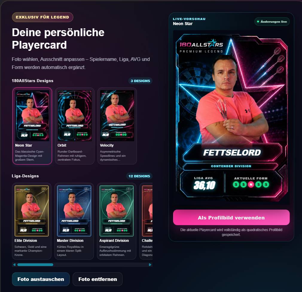 Neu für Premium Legend: Deine persönliche 180AllStars-Playercard